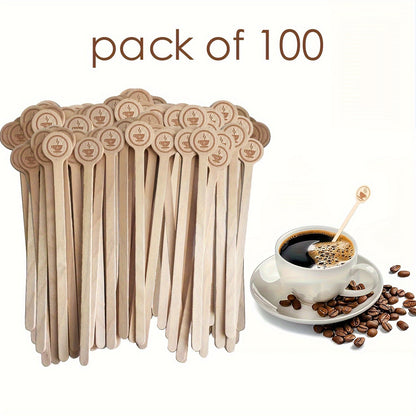 100pcs of high-quality biodegradable wooden coffee stirring sticks with round head, suitable for stirring 15.24 cm coffee, milk, cocktails, and tea in cafes. Disposable and environmentally friendly.