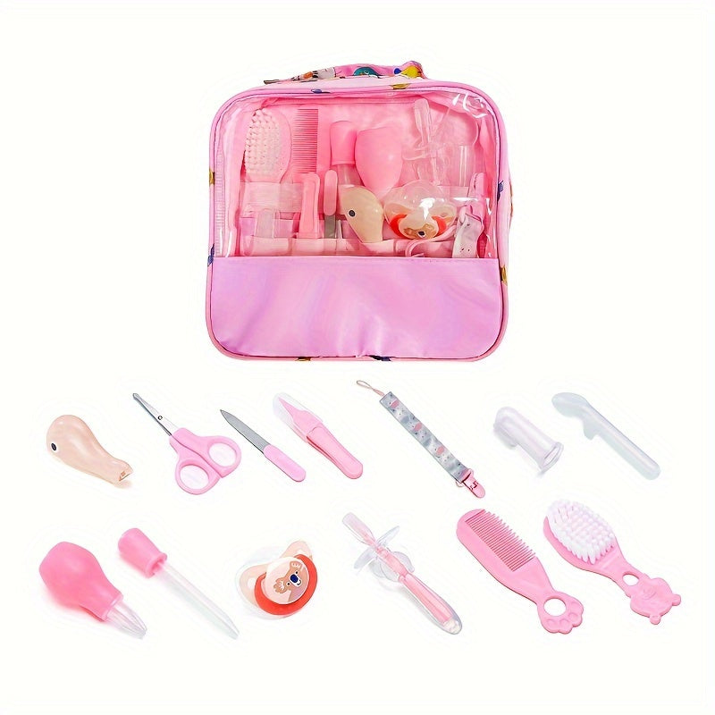 Get the UNICHERRY 13-piece Care Kit in Pink or Blue for portable grooming and safety on-the-go. Includes Nasal Aspirator, Tongue Cleaner - Ideal for Showers.