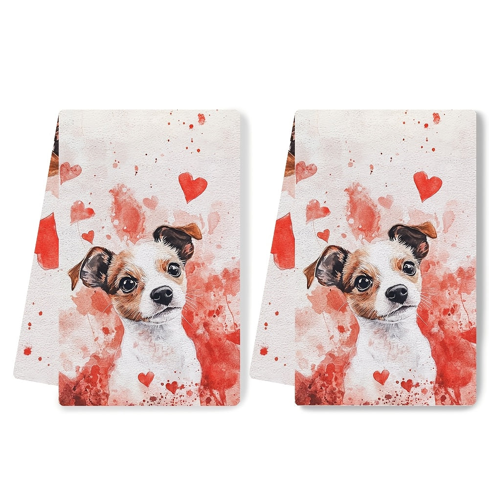 Perfect for pet owners, this set of 2 ultra-soft kitchen towels is ideal for announcing a pregnancy on Valentine's Day. Measuring 40.64x60.96 cm, these highly absorbent dish towels are machine washable and perfect for holiday decoration.