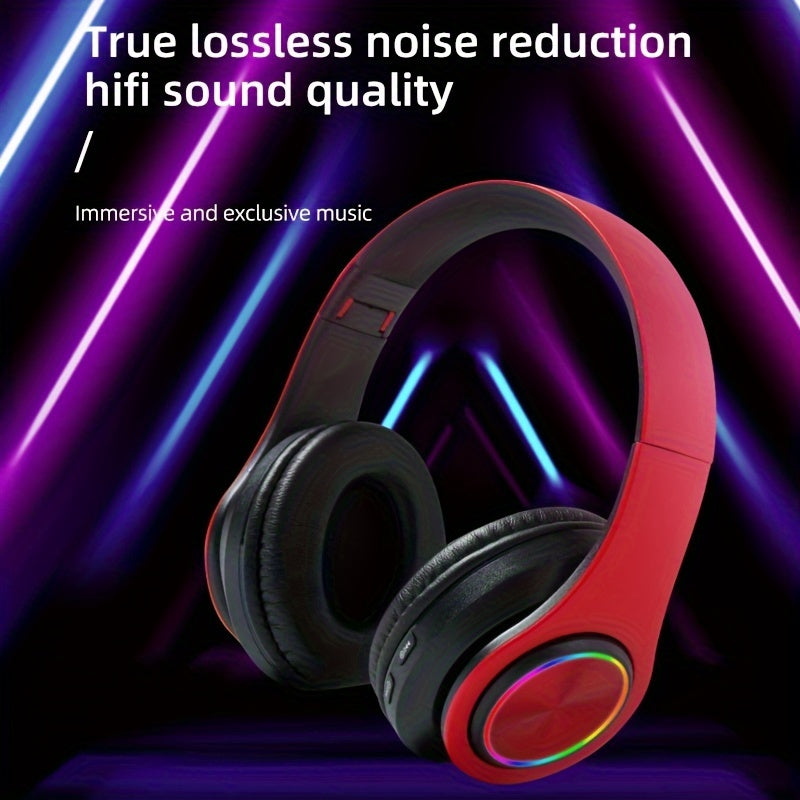 Wireless gaming headphones with volume control, USB charging, foldable design, 2.5-5W power output, push button controls, compatible with cellphones and themed for anime, movies, video