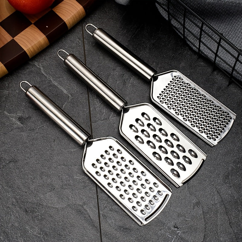 Set of 3 Stainless Steel Kitchen Graters, Versatile Cheese Shredders with Different Hole Sizes, Sturdy Handheld Cheese Slicers for Grating Vegetables and Hard Cheese