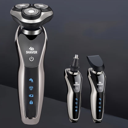 MIGUAN 3-in-1 Electric Shaver with Nose Hair Trimmer, USB Rechargeable, 3D Floating Shaving, Men's Grooming, 600mAh Battery.