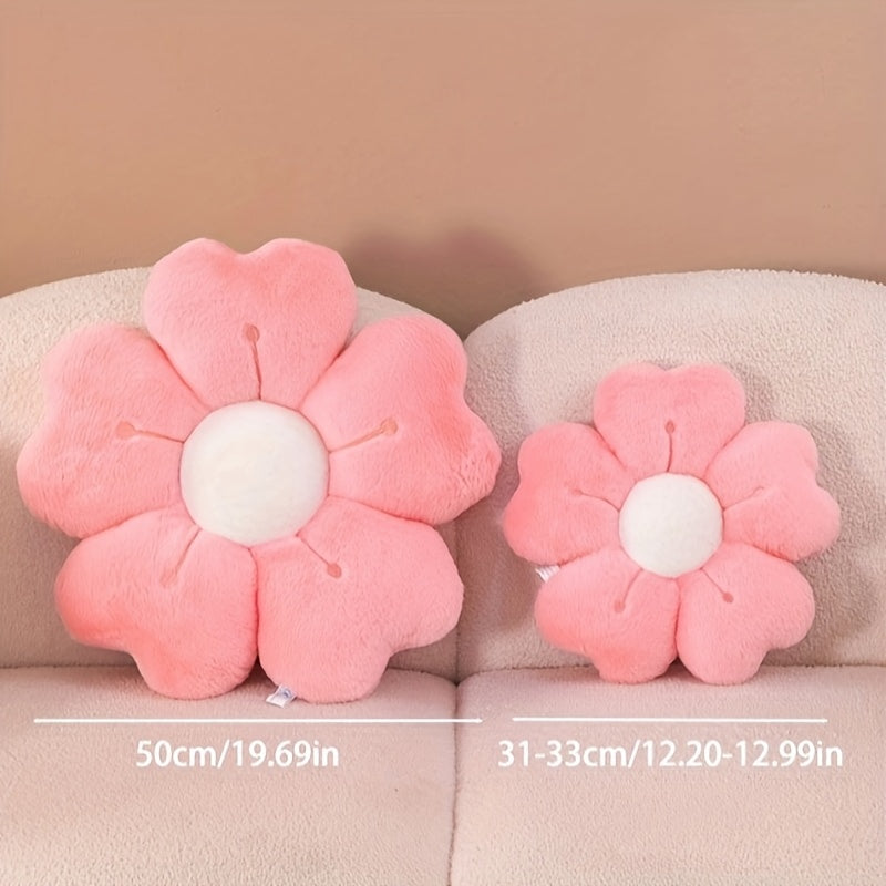 Plush daisy flower throw pillow for bed and sofa, white/pink, 34.8 cm, polyester fabric, adorable floral design, cozy decoration. Ideal for bed or couch.