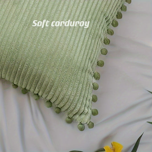 2 corduroy cushion covers with fur balls, ideal for living room or bedroom decor (cushions not included).