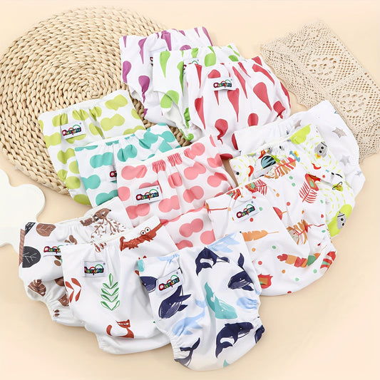 Set of 3 Unisex Baby Training Pants, Waterproof Cotton Cloth Diapers, Adjustable Snap Closure for Ages 0-3 featuring Cute Printed Designs - Washable Pull-Up Diaper Covers for Toddlers