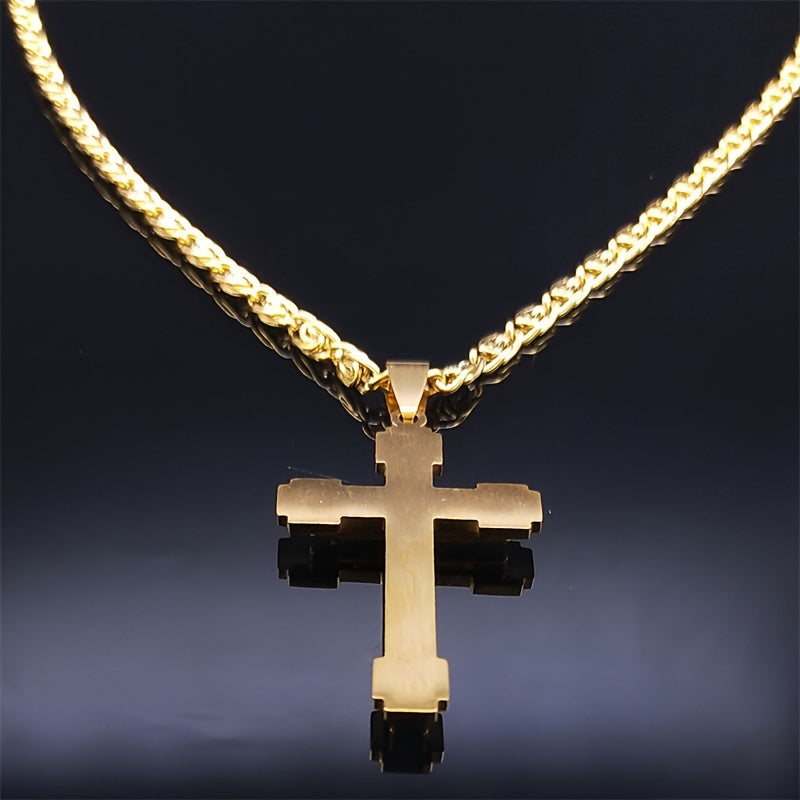 Introducing a stylish and premium stainless steel cross necklace with a luxurious niche design and high-end appeal.