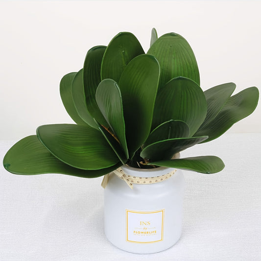 1 Elegant Artificial Orchid Plant with Ribbon Accent in White Pot - Lifelike Greenery for Home or Office Decor