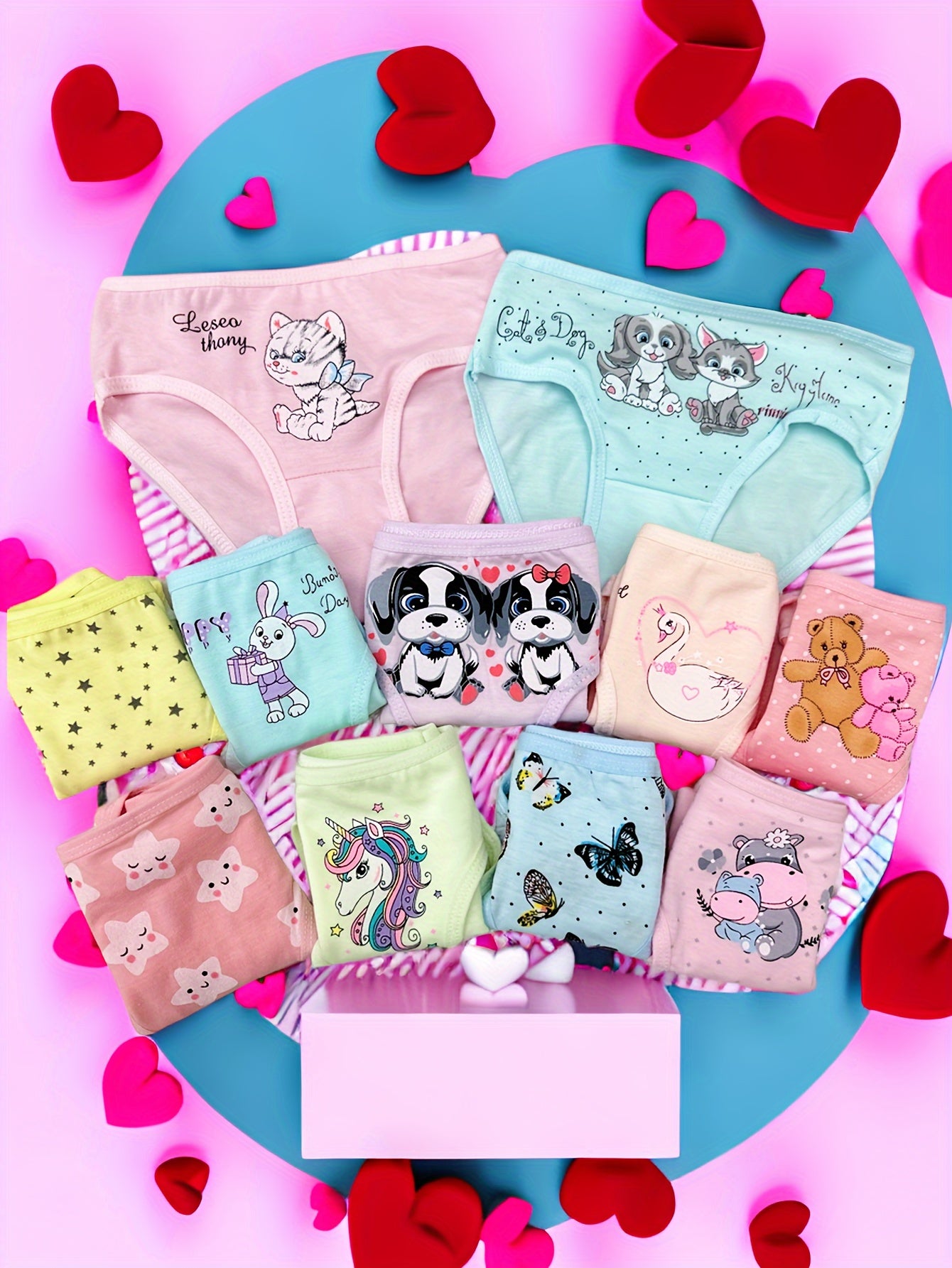 6pcs Cute Cartoon Print Cotton Blend Briefs for Girls with Medium Stretch Knit Fabric, 95% Cotton and 5% Spandex