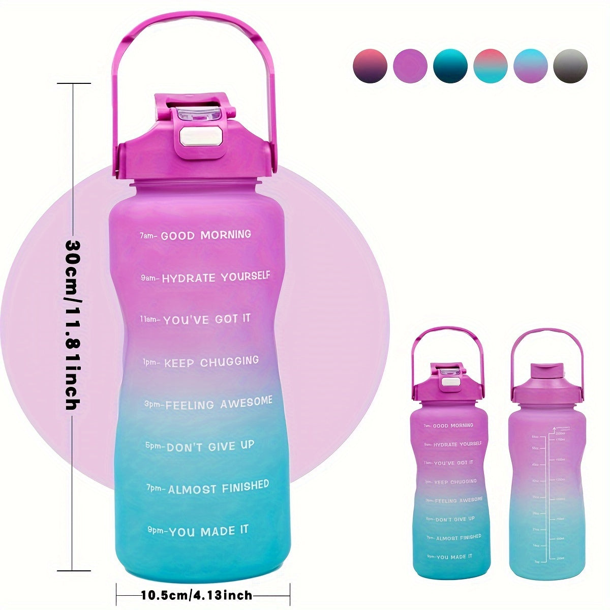 Large capacity sports water bottle with time marker, leak-proof, BPA & PVC free, ideal for running and fitness, includes detachable handle. Perfect for holidays like Christmas, Halloween, and Easter.