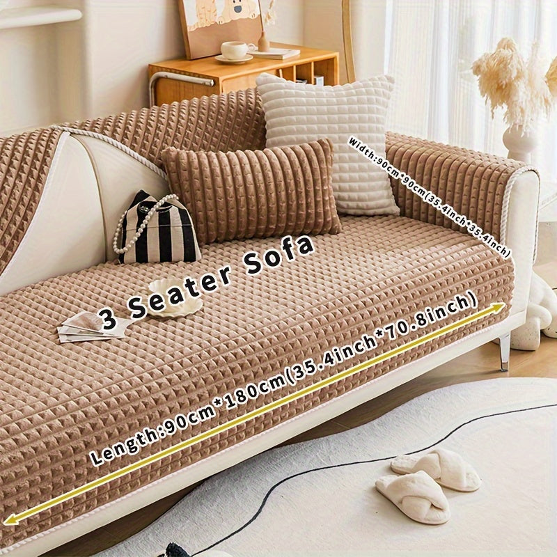 Velvet sofa slipcover with anti-slip backing, suitable for all seasons, pets friendly, ideal for living room or office decoration.