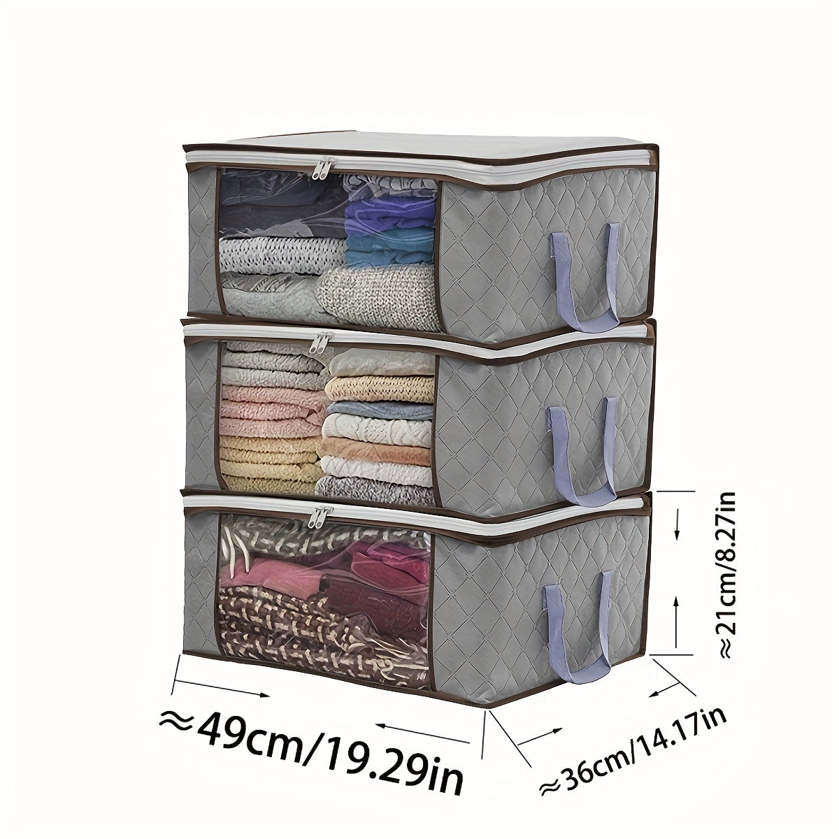 Foldable Clothes Storage Bag with Reinforced Handle and Clear Window, Sturdy Fabric Closet Organizer for Sweaters, Coats, T-shirts, Blankets - 37L, Grey/Blue - Perfect Gift for Christmas, Halloween, Thanksgiving, Easter - 1pc