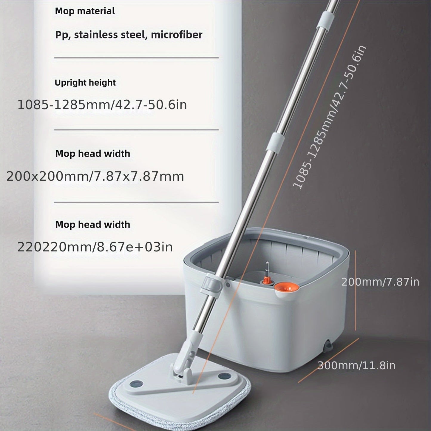 Household Cleaning Automatic Rotating Mop with 2 Replacement Heads, Extension Handle, Hands-Free Automatic Dehydration Feature, Bucket Included - Ideal for Home Floor Cleaning