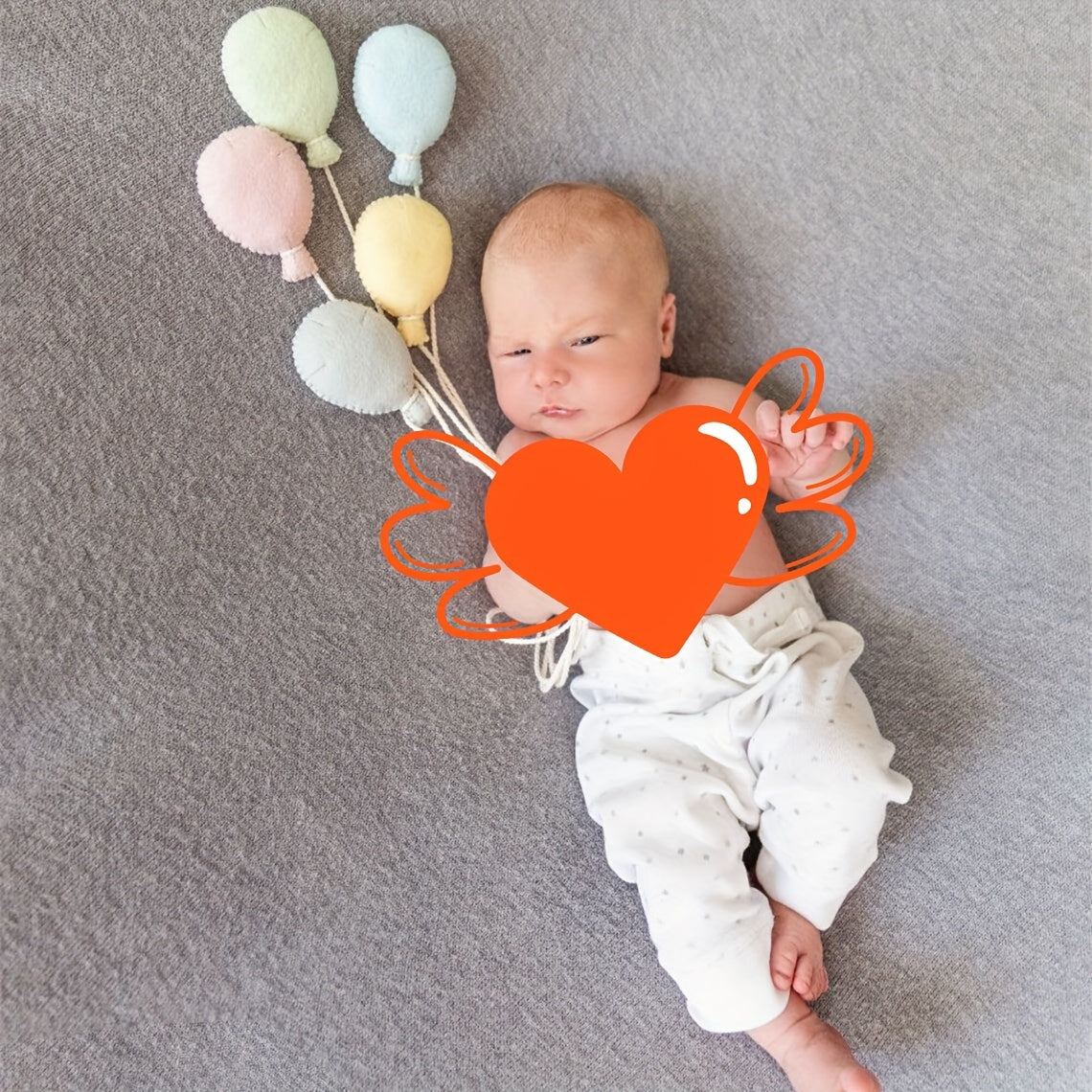 Newborn Photo Prop Set featuring Soft Felt Clouds and Balloons - Ideal for capturing Baby's First Photoshoot