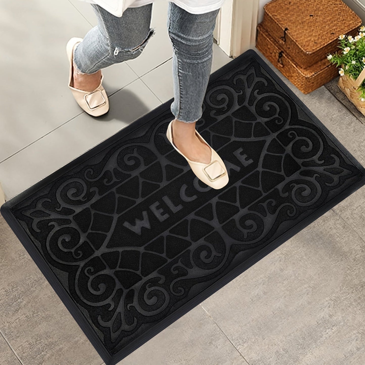 Welcome your guests with this 1-piece doormat. Made of hand washable polyester with an anti-slip PVC backing, this dirt-resistant, rectangle entry rug is perfect for both indoor and outdoor use.