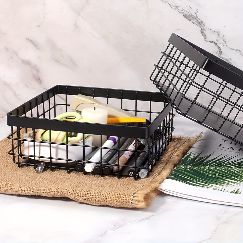 Set of 2 Metal Storage Baskets in Multiple Sizes for Office & Kitchen - Handy Organizer for Snacks and Essentials