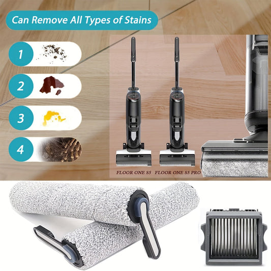 Replace your Tineco Floor ONE S5/Floor One S5 Pro Cordless Wet Dry Vacuum Cleaner's HEPA filter and brush roller with the 2Set Floor ONE S5 Replacement set. This includes 2 HEPA filters and 2 brush rollers for optimal performance.