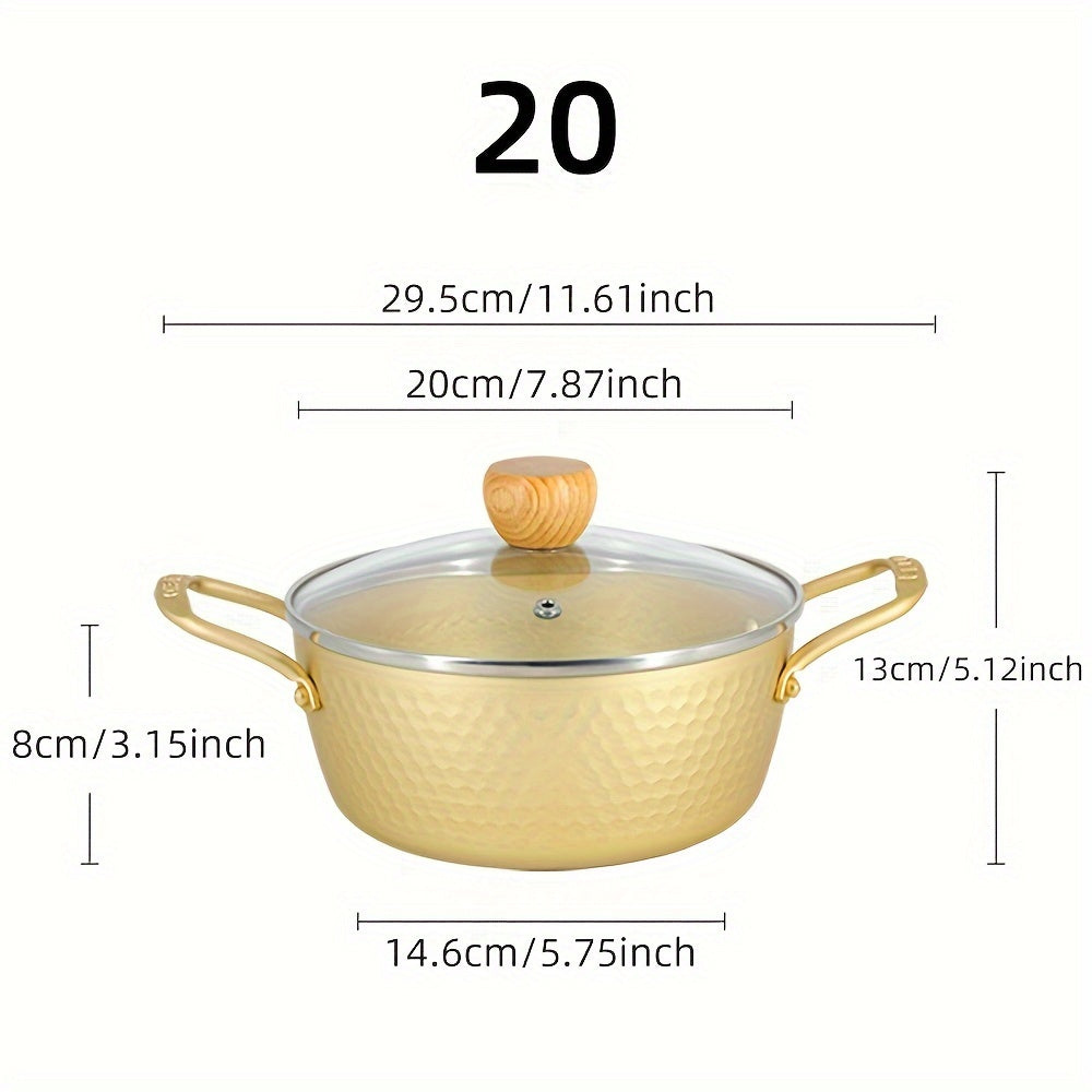 Korean Ramen Noodle Pot with Glass Lid - Aluminum Construction, Suitable for Induction Cooktops, Great for Instant Noodles & Soups - A Must-Have for Home Chefs