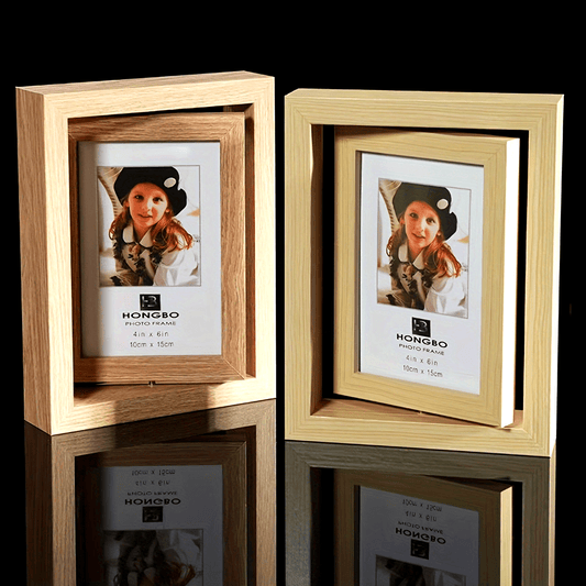 Elegant desk display for youngsters' memories and decor - rotating photo frame made from 6-inch pine wood.