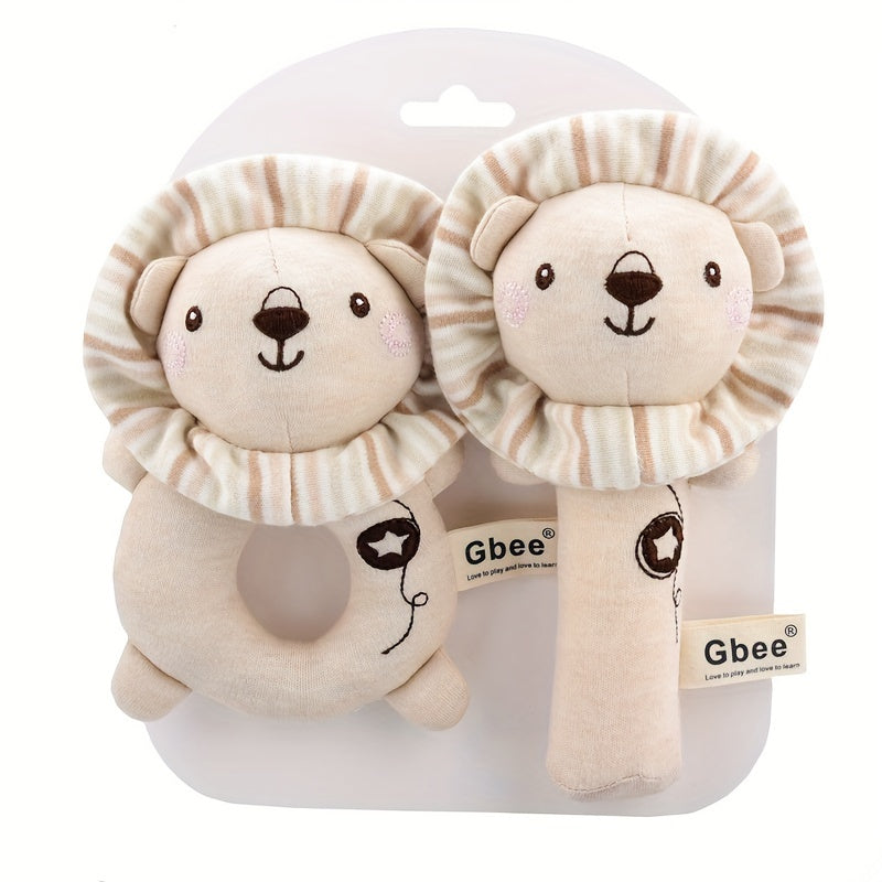 Set of 2 Cotton Rattle Sticks, Soft Grip Toys for Babies aged 0-1 year, with Sweet Bell Sounds, in Beige - Perfect Comfort Playmates for Infants