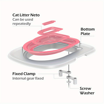 Toilet train your cat with ease using the fixed clamp design of this square plastic litter box kit. It is reusable, easy to install, and fits most toilet bowls.