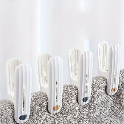 A set of 12 windproof clothespins for air drying clothes, socks, and underwear. Can also be used as fixed pins for clipping household items. These small clips are made of plastic and are also great for sealing food and snack bags, holding photos, and