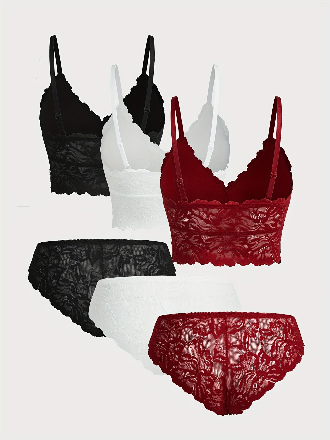 Floral Lace Bra & Panties Set with Push Up Bra and Bow Tie Panties, Women's Lingerie & Underwear