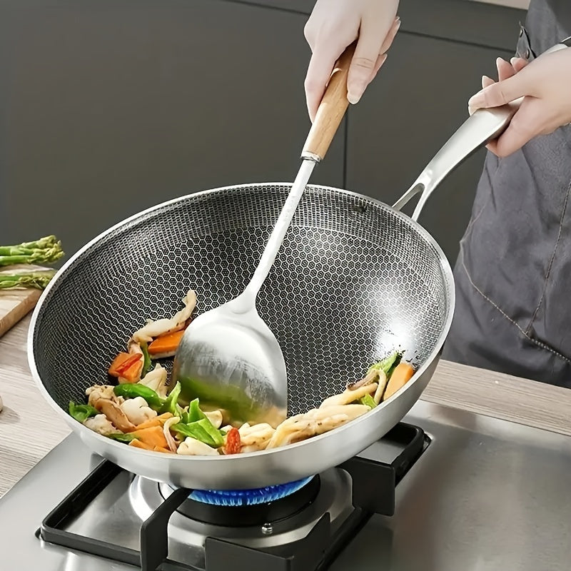 Lightweight Stainless Steel Wok featuring Non-Stick Honeycomb Design - Durable Scratch & Heat Resistance, Convenient One-Handed Lift for Cooking at Home or Outdoors