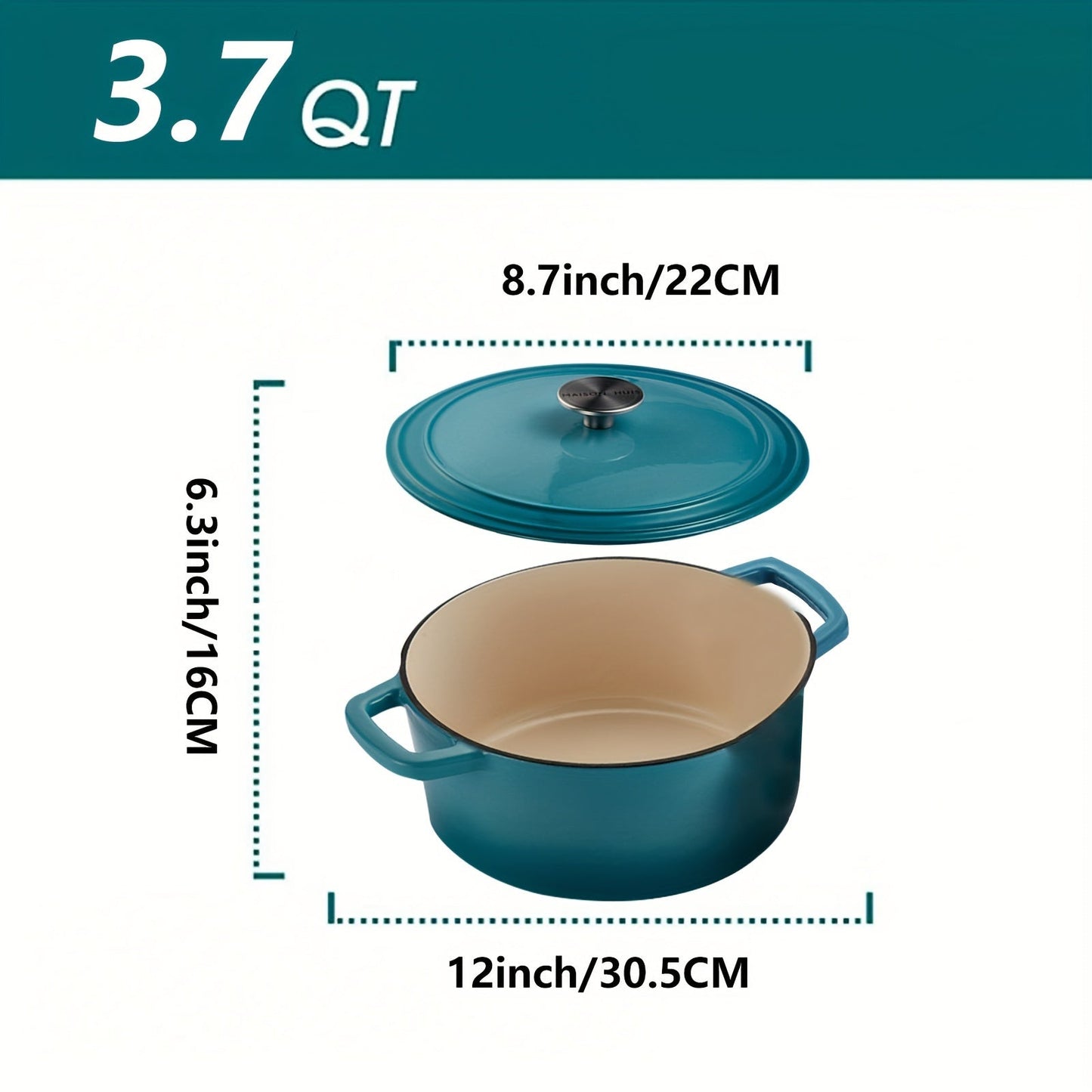 3.7 quarts Enameled Cast Iron Dutch Oven with Lid - Durable, Round Cooking Pot for Baking & Stewing, Non-Stick Coating, Dual Handles