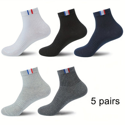 Men's Solid Sport Crew Socks, 5 pairs, breathable and comfortable for all seasons.