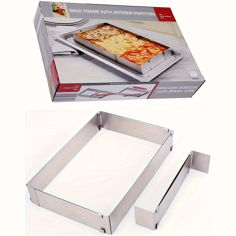 Adjustable, scalable stainless steel rectangular mousse cake mold, suitable for baking birthday cakes, tiramisu, bread, and pastries. Measures 27.94cm to 53.34cm. Perfect for all your baking needs.