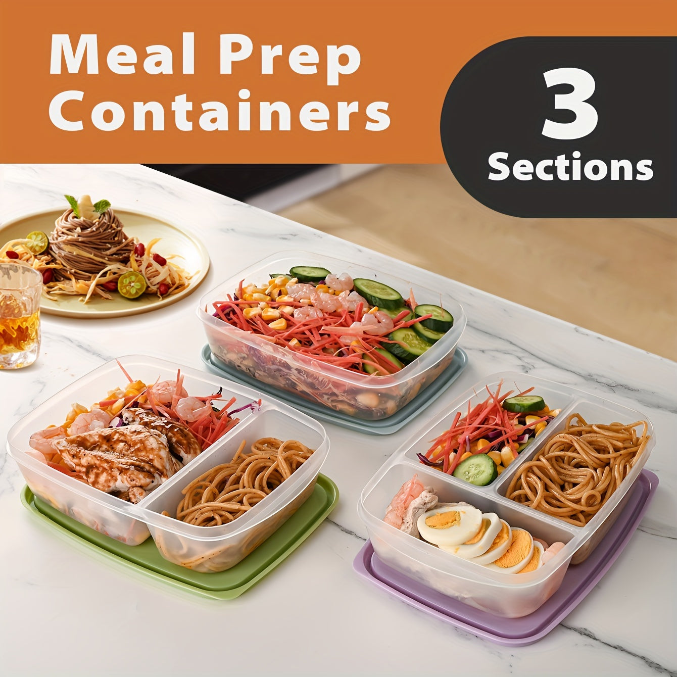 Set of 1 Meal Prep Containers with 3 Compartments - Perfect for Portioning Food at Work, School, Picnics, and more. Ideal for Casseroles, Lasagna, Baked goods, and more!