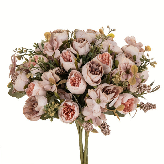 A set of 1-3 simulation peony bouquets, ideal for decorating birthdays, home interiors, weddings, and outdoor spaces. Available in various colors.