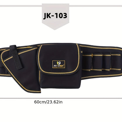 Multifunctional tool waist bag made of waterproof Oxford cloth, with a buckle closure and convenient hook and loop tape for easy access.