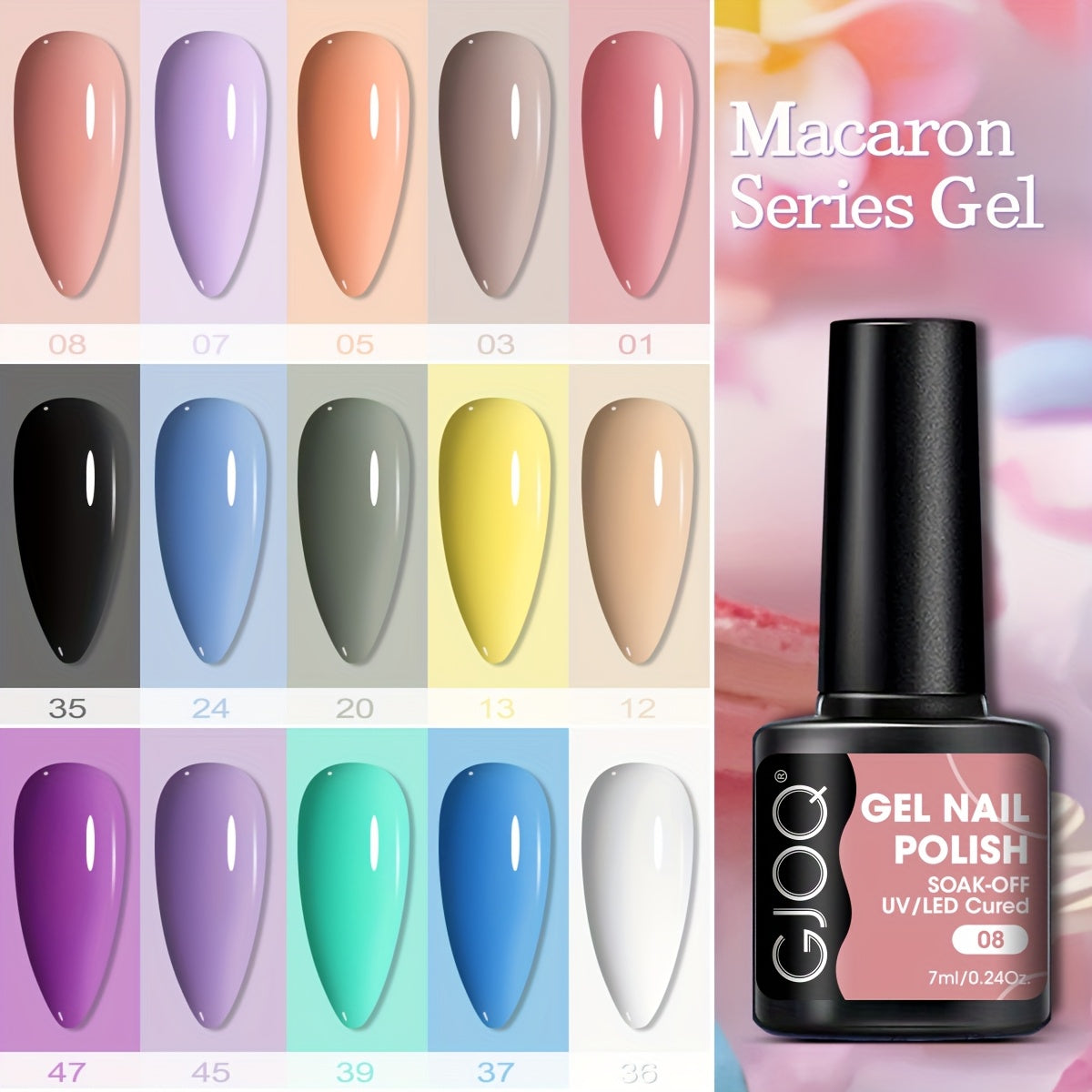 GJOQ 8-piece Gel Nail Polish Set: Long-lasting, UV/LED soakable, hypoallergenic, alcohol-free in neutral & glitter shades - ideal for DIY & salon.