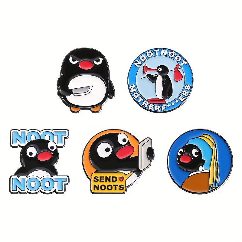 Set of 5 Penguin Cartoon Enamel Pins - Unique Alloy Brooch Badges, Cute Animal Lapel Pins for Backpacks and Clothing Accessories