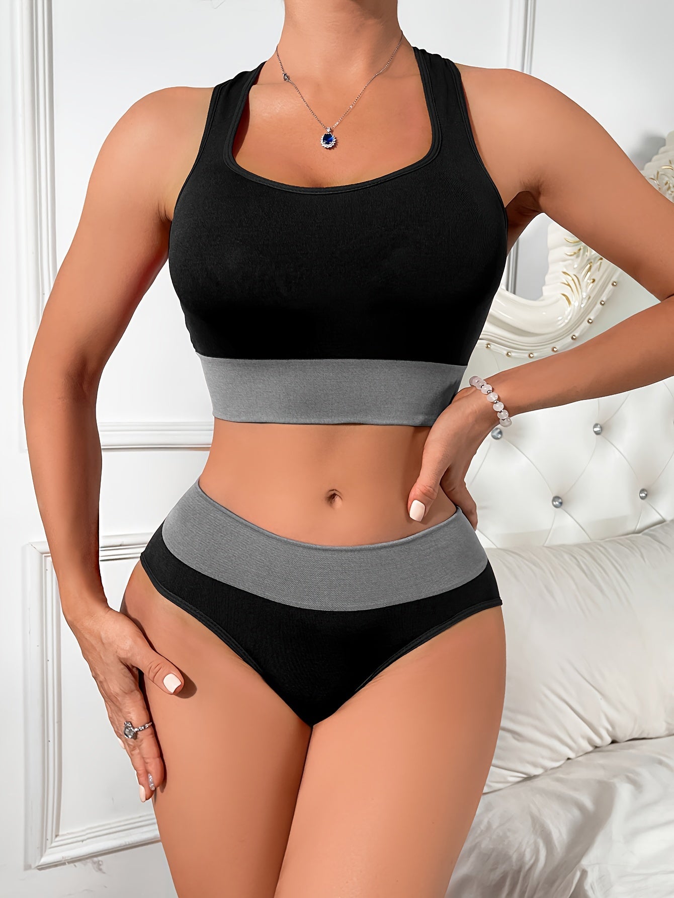 Fall and winter women's lingerie set featuring sexy and minimalist low-rise triangle underwear, comfortable sporty styles.