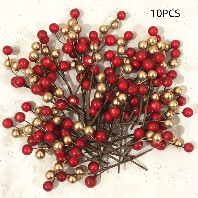 Christmas berry garland with golden and silver plastic berries for festive decorating - ideal for trees, wreaths, and more.