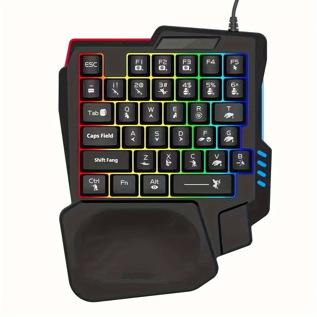 Mobile gaming keyboard and mouse combo with RGB lighting, connectivity, and mechanical feel for PUBG Mobile and other mobile games.