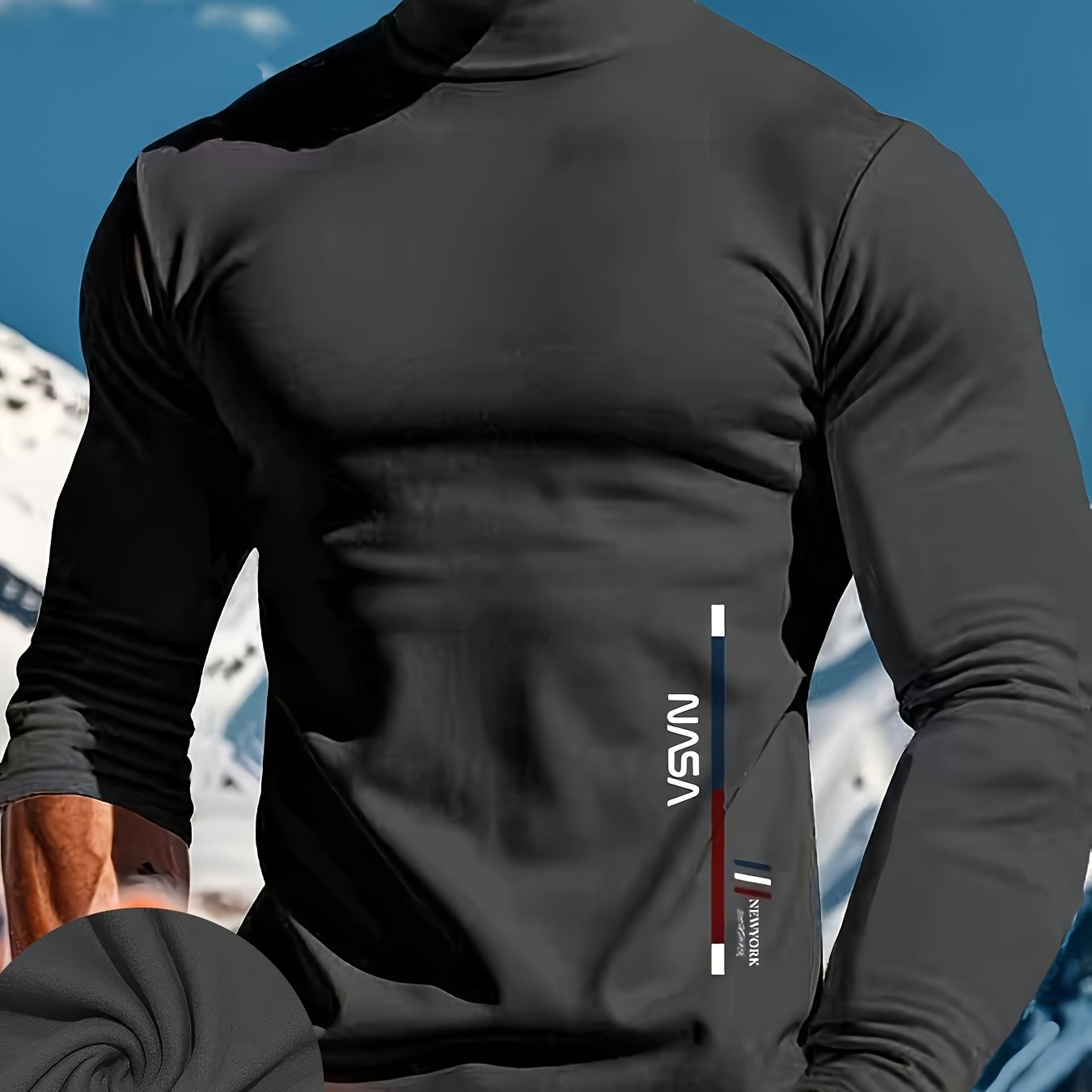 Heuristic High-Neck Thermal Long Sleeve T-Shirt, ideal for outdoor sports. Made with a blend of polyester and spandex, machine washable.