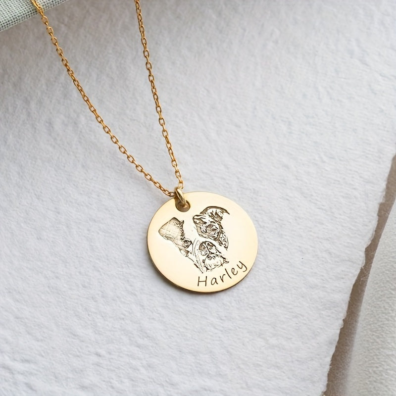 Personalized pet portrait jewelry and necklaces, featuring custom pet photos of dogs and cats.