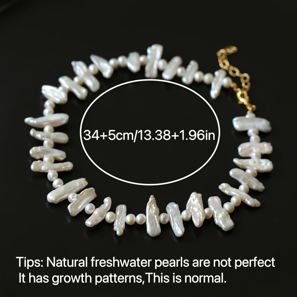 This stunning necklace is inspired by elegant French Baroque style, featuring natural freshwater pearls. The unique clavicle chain is perfect for women to wear on vacations and parties. It comes packaged in a gift box. Please note that natural pearls may