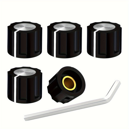 5 Speaker control knobs for 6.35mm shaft potentiometer with set screw.