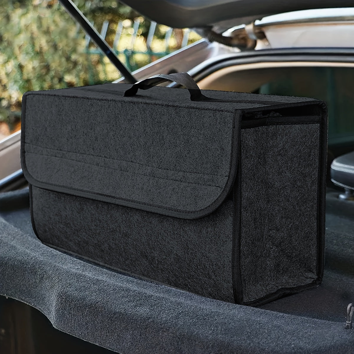 Laoyeboubi Classic Canvas Car Trunk Organizer with Foldable Lid and Felt Cloth for Interior Tidying, also usable for Home Organization as Storage Bins, Baskets, and Containers.