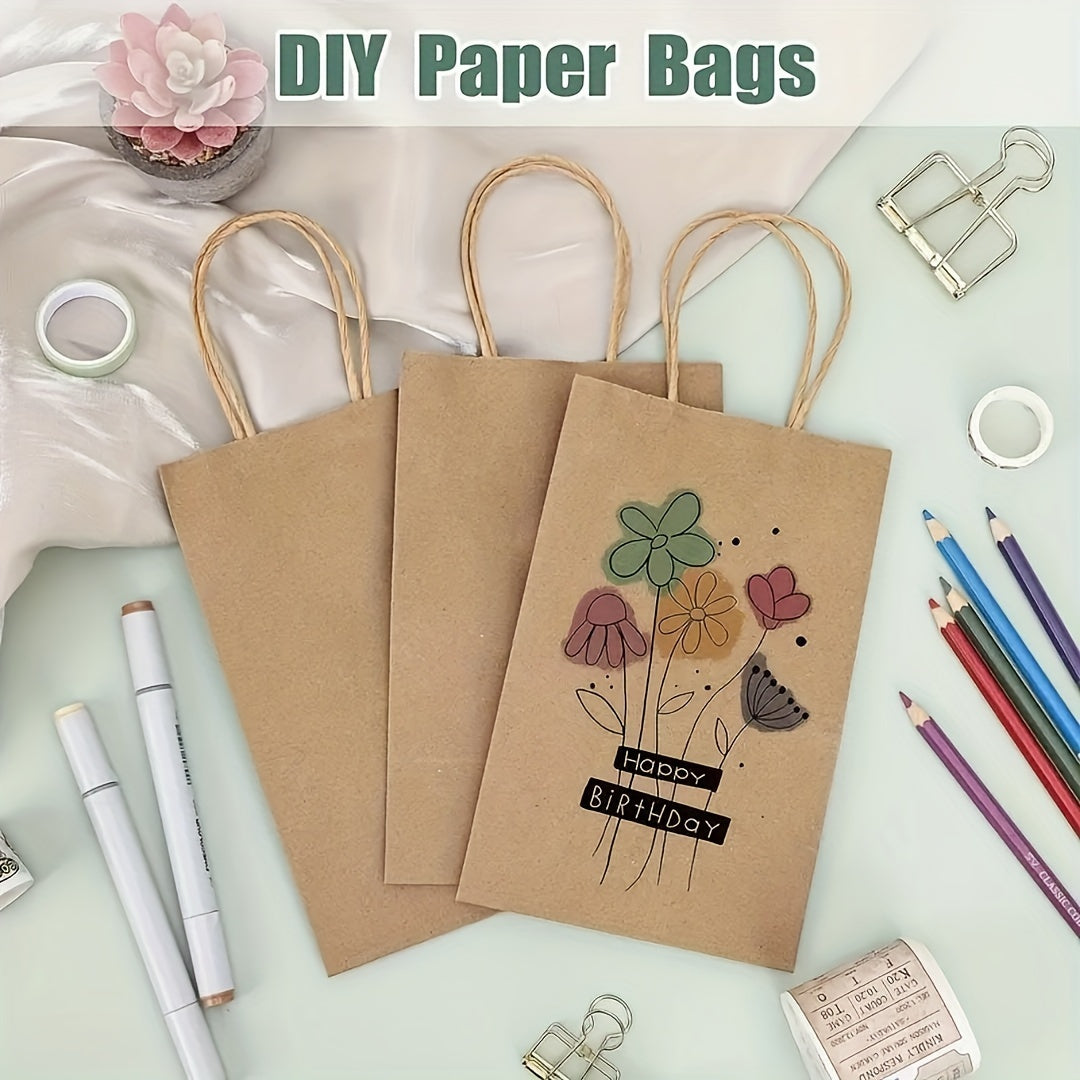 10 pieces of Brown Kraft Paper Gift Bags with Handles - Ideal for Various Uses and can be Reused for Crafts, Shopping, Small Businesses, Birthdays, Weddings, and Celebrations