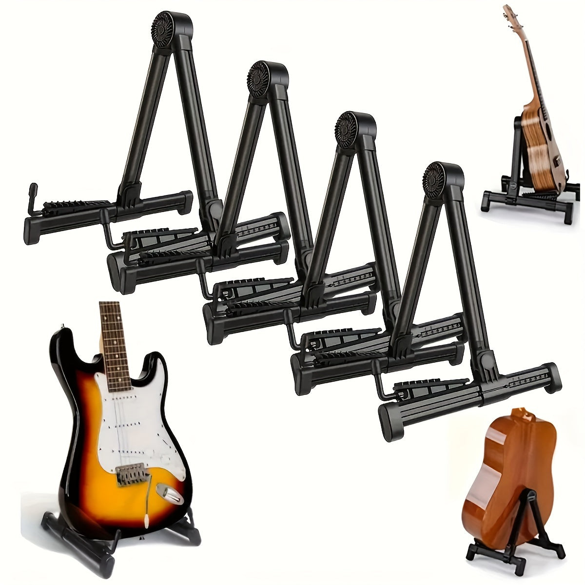 Upgraded Universal ABS Guitar Stand for multiple instruments - adjustable, durable, foldable, non-slip, portable, Black color