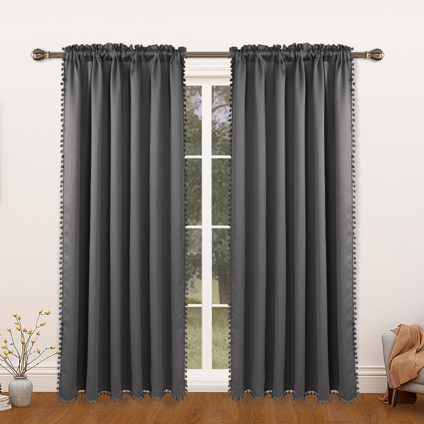 1 thermal insulated blackout curtain panel suitable for study, living room, and kitchen. This decorative curtain features a rod/pole pocket design for added privacy and energy efficiency.