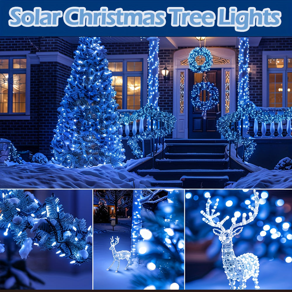 Decorate your tree, Christmas, wedding, or room with our adjustable solar string lights in white and blue LEDs.