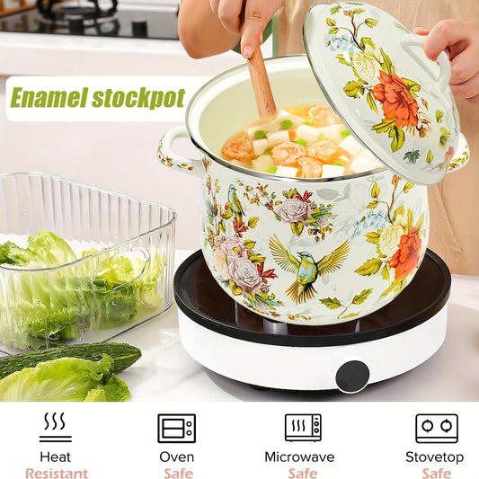 Handcrafted Enamel Soup Pot with 117.54oz Capacity - Versatile for All Stovetops, Great for Stews & Serving, Perfect Christmas Gift for the Cook in Your Life.