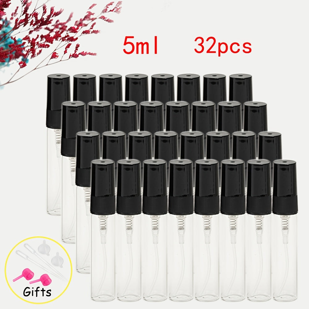 56 transparent glass perfume bottles with refillable spray nozzles in various sizes, ideal for travel and moisturizing.