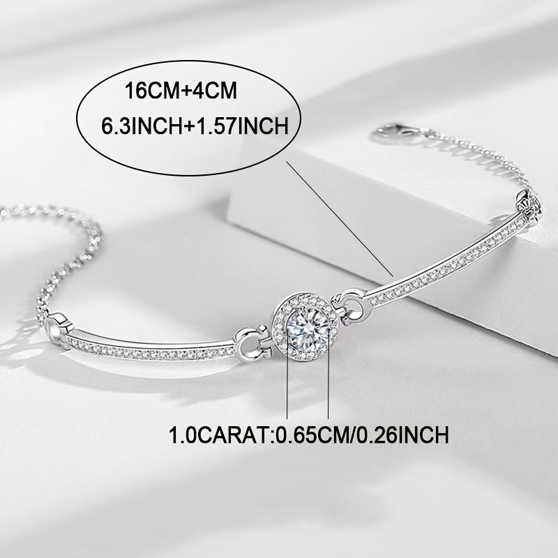 Stylish 1 Carat Moissanite Bracelet in 925 Sterling Silver, Ideal for Everyday or Dressy Events, Comes with a Gift Box, Moissanite Stone, Charming, Sophisticated Casual Jewelry, Ideal for Girlfriends and Best Friends, Perfect for Festivals and Parties